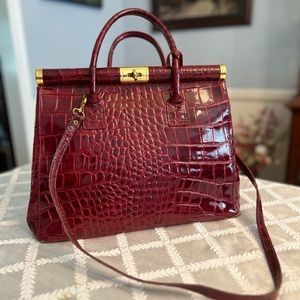 Borse Pelle Large Red Alligator Embossed Leather Purse.